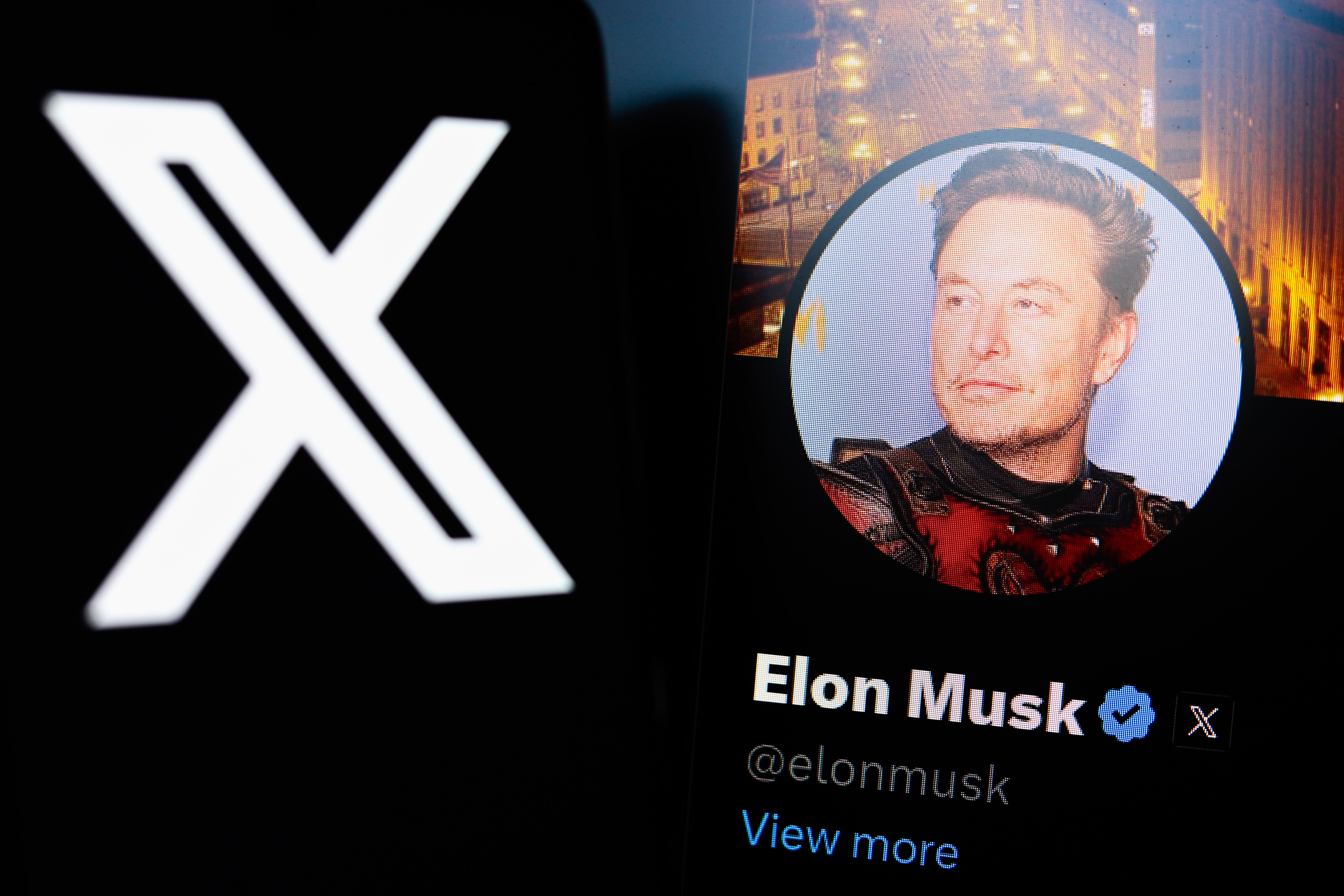 A collage with the X logo on the left and Elon Musk's X profile on the right